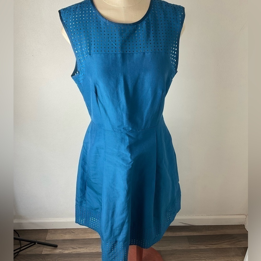 J Crew Perforated Top‎ Blue A-Line Dress 8T Tall C0520